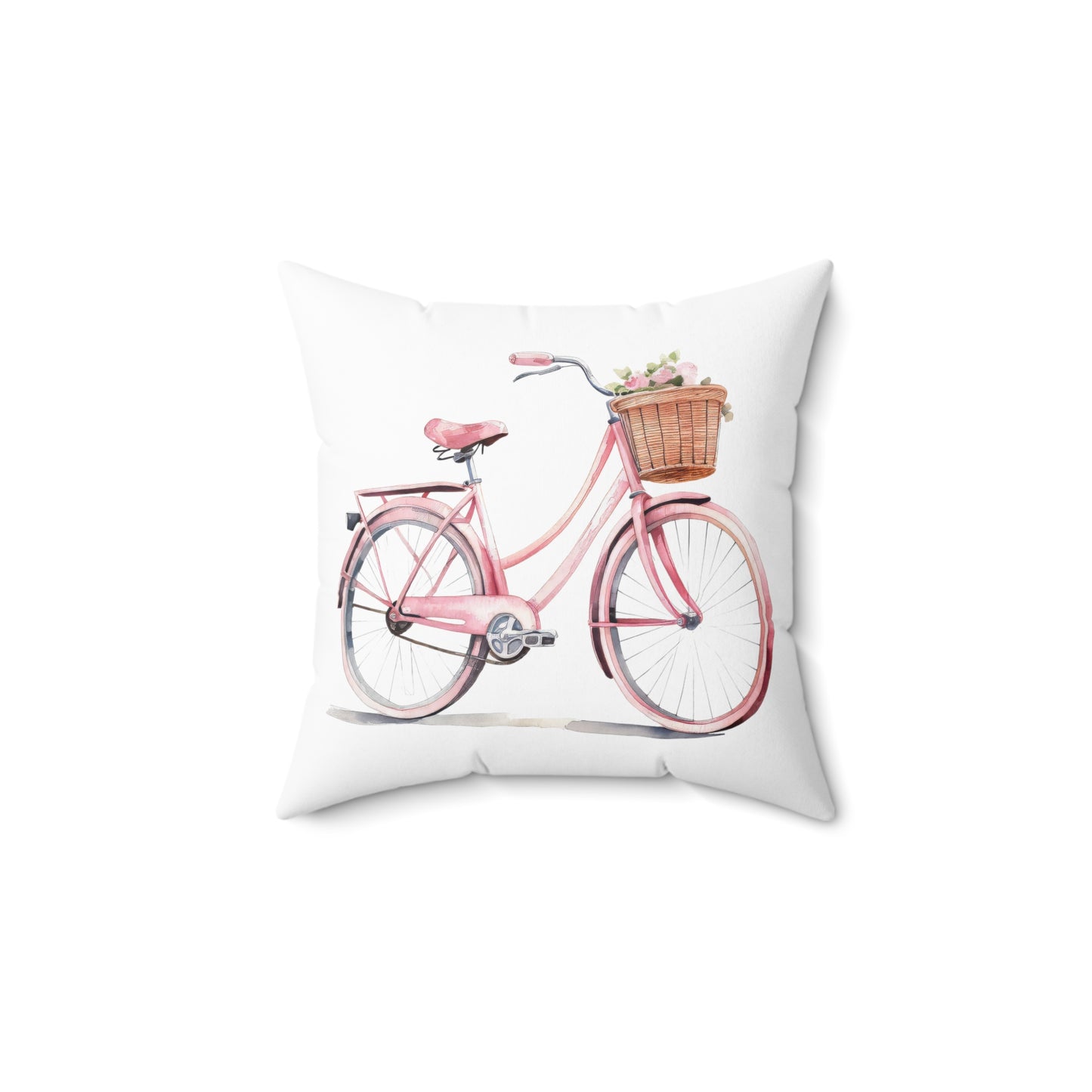 Spun Polyester Square Pillow with Removable Cover Watercolor Pink Paris Bicycle Blooms Paris Café