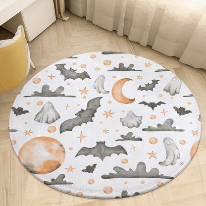 Round Plush Bath Mat- Watercolor Halloween Fun