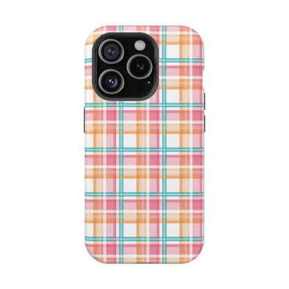 Impact-Resistant Phone Case - Summer Plaid Pink