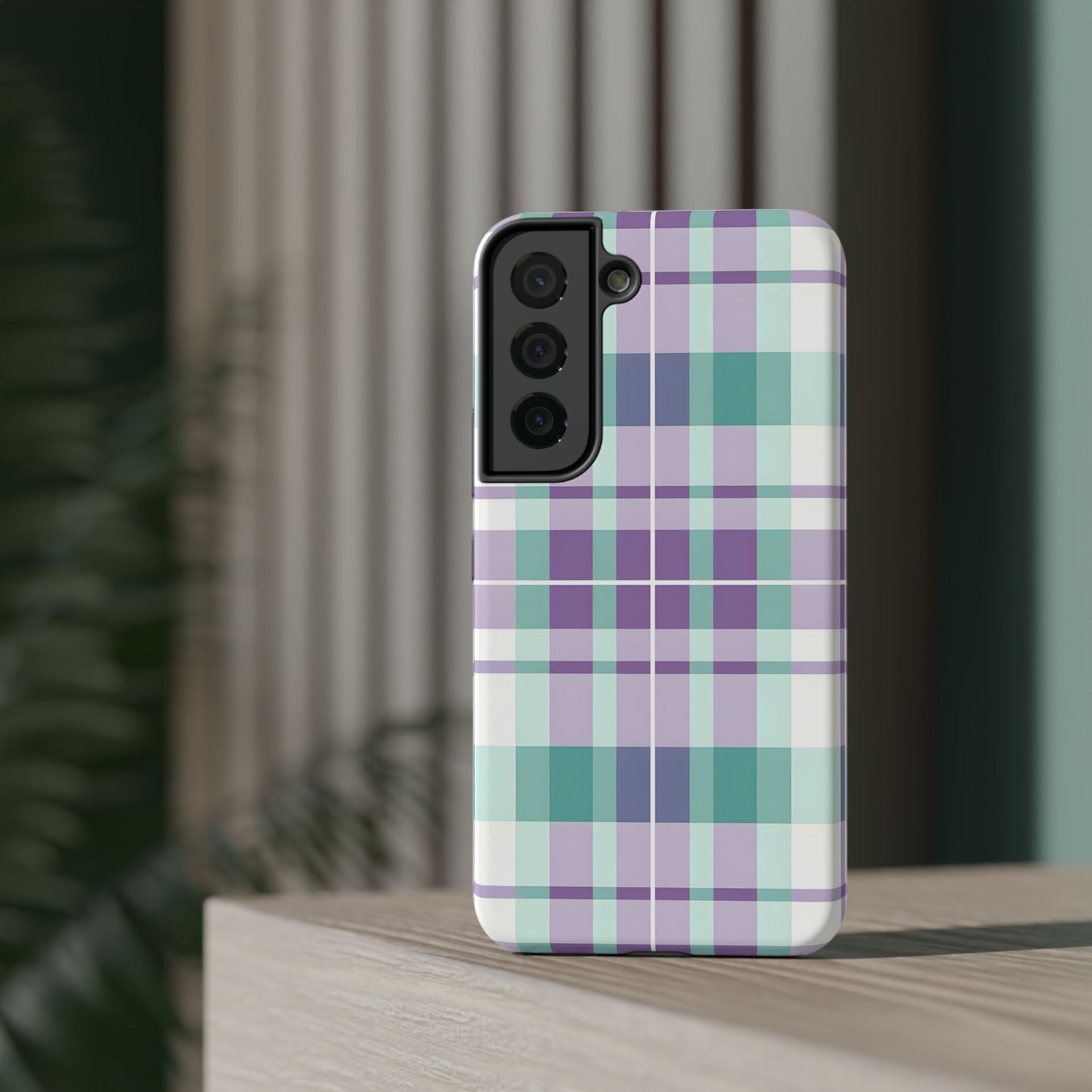 Impact-Resistant Phone Case - Spring Plaid Purple