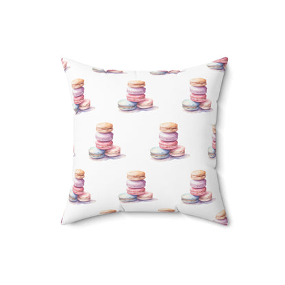 Spun Polyester Square Pillow with Removable Cover Watercolor Candy Land Macarons