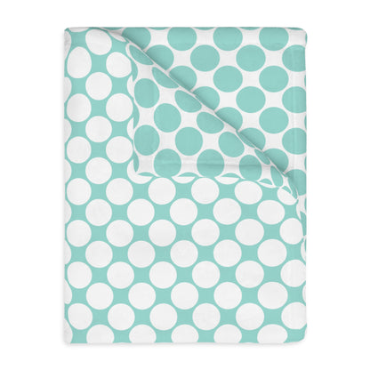 Velveteen Microfiber Two-sided Polished Polka Dots Aqua White