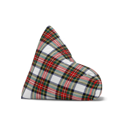 Christmas Tartan Plaid White Bean Bag Chair Cover