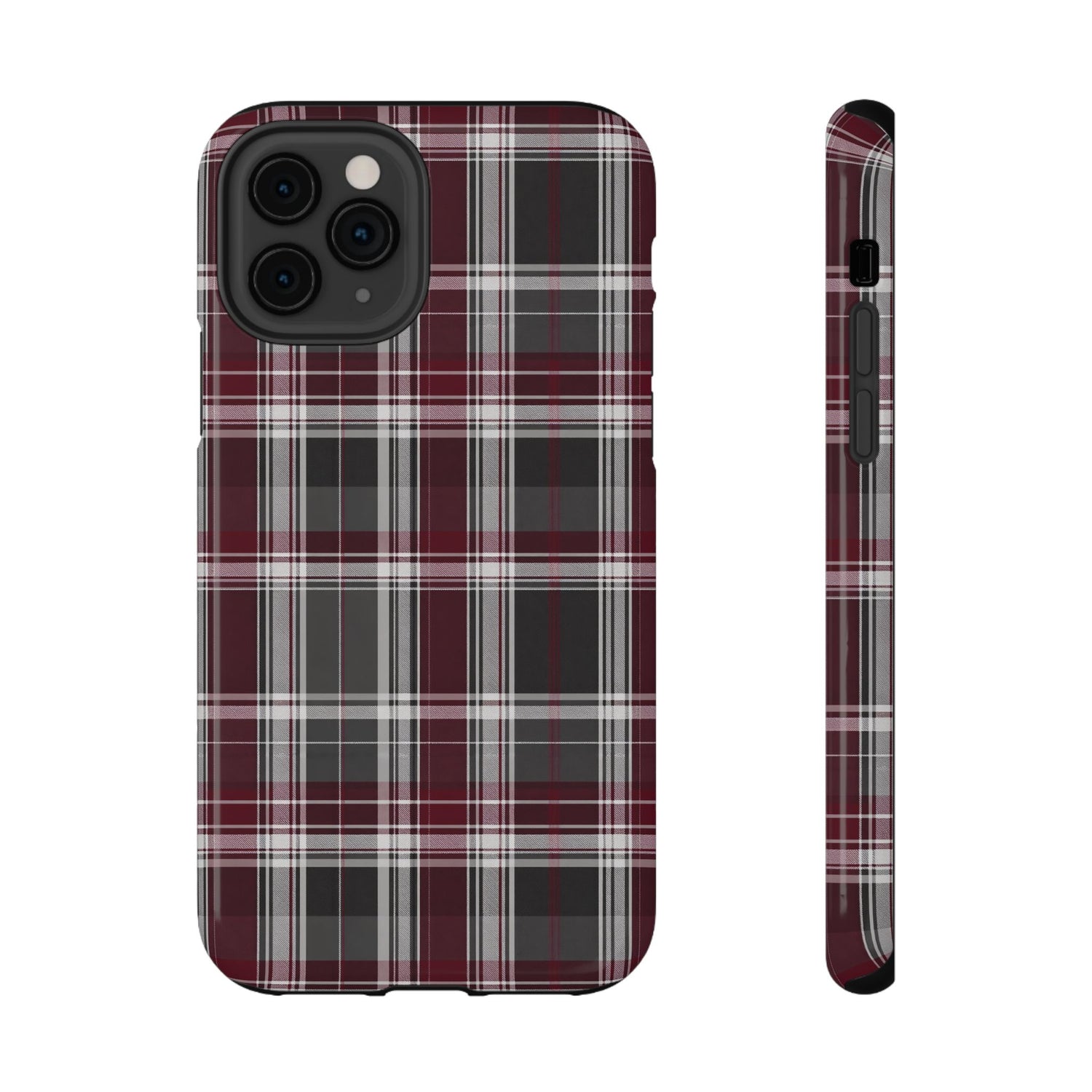 Stylish Plaid Impact-Resistant Phone Cases- Maroon Grey Plaid
