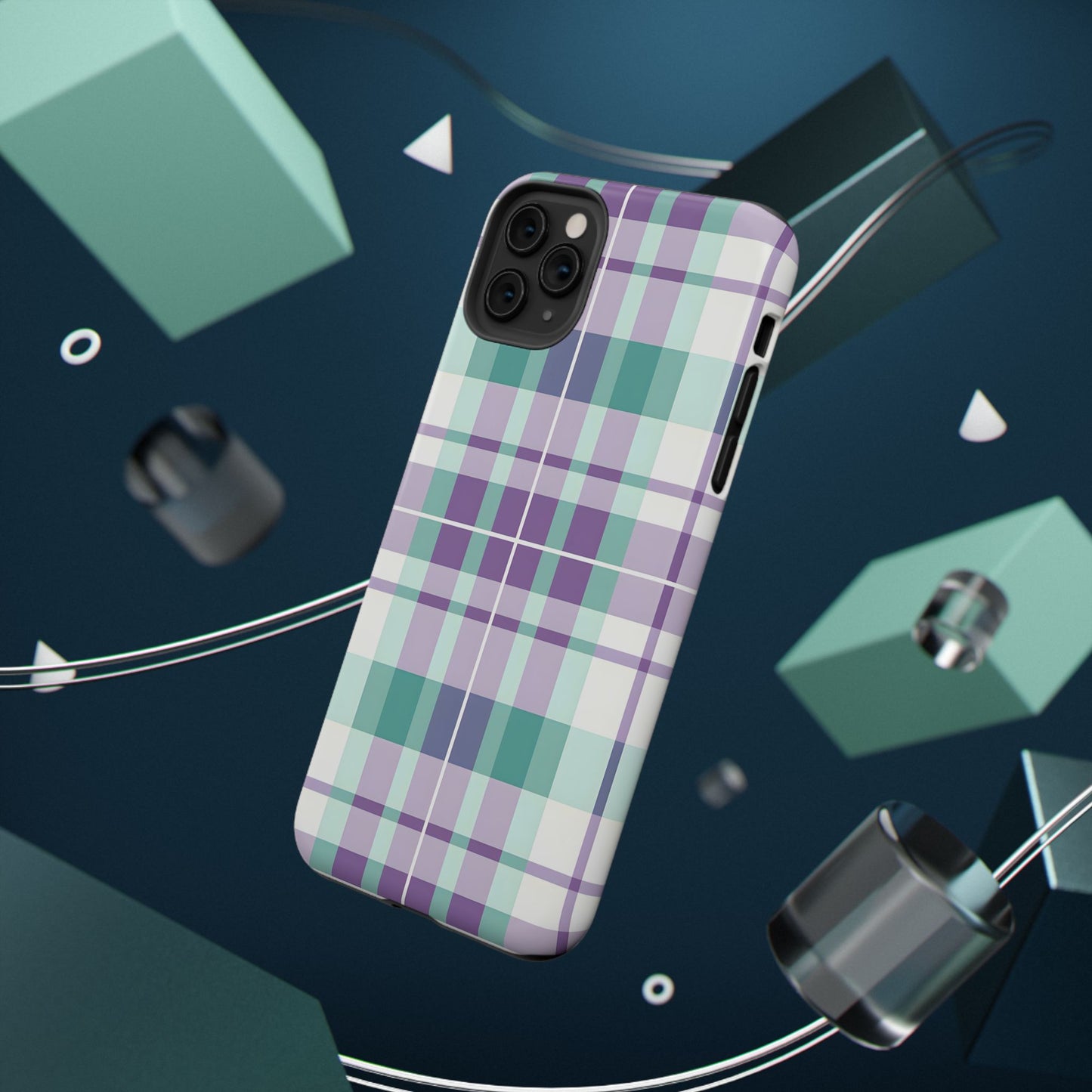 Impact-Resistant Phone Case - Spring Plaid Purple