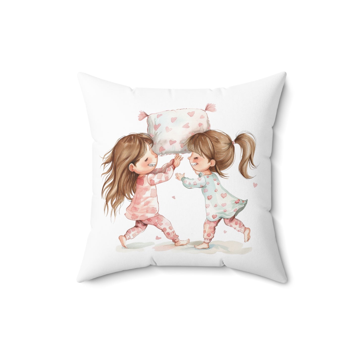 Spun Polyester Square Pillow with Removable Cover Watercolor Pajama Party Pillow Fight Tent Fort