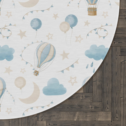 Round Rug Balloon Clouds Blue