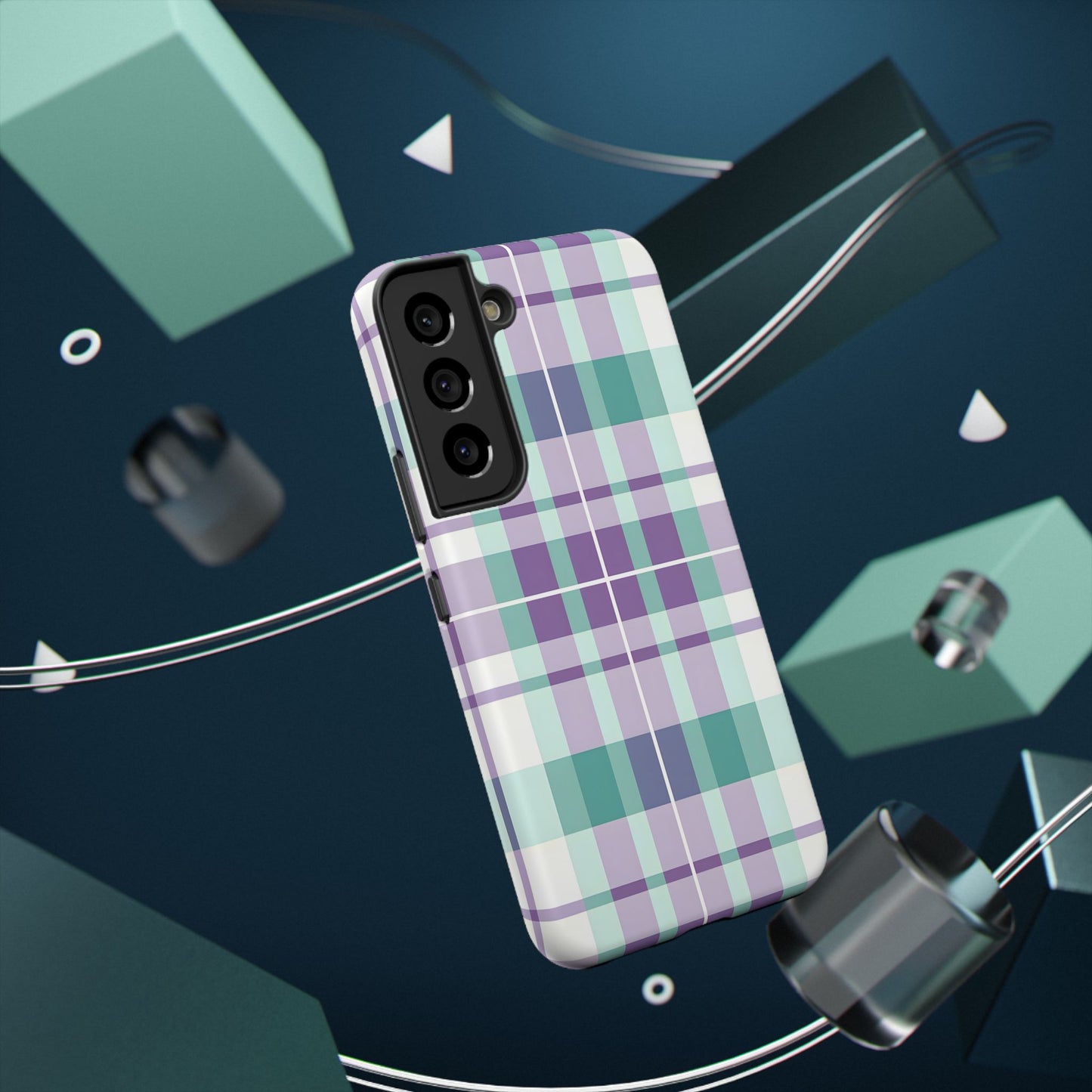 Impact-Resistant Phone Case - Spring Plaid Purple