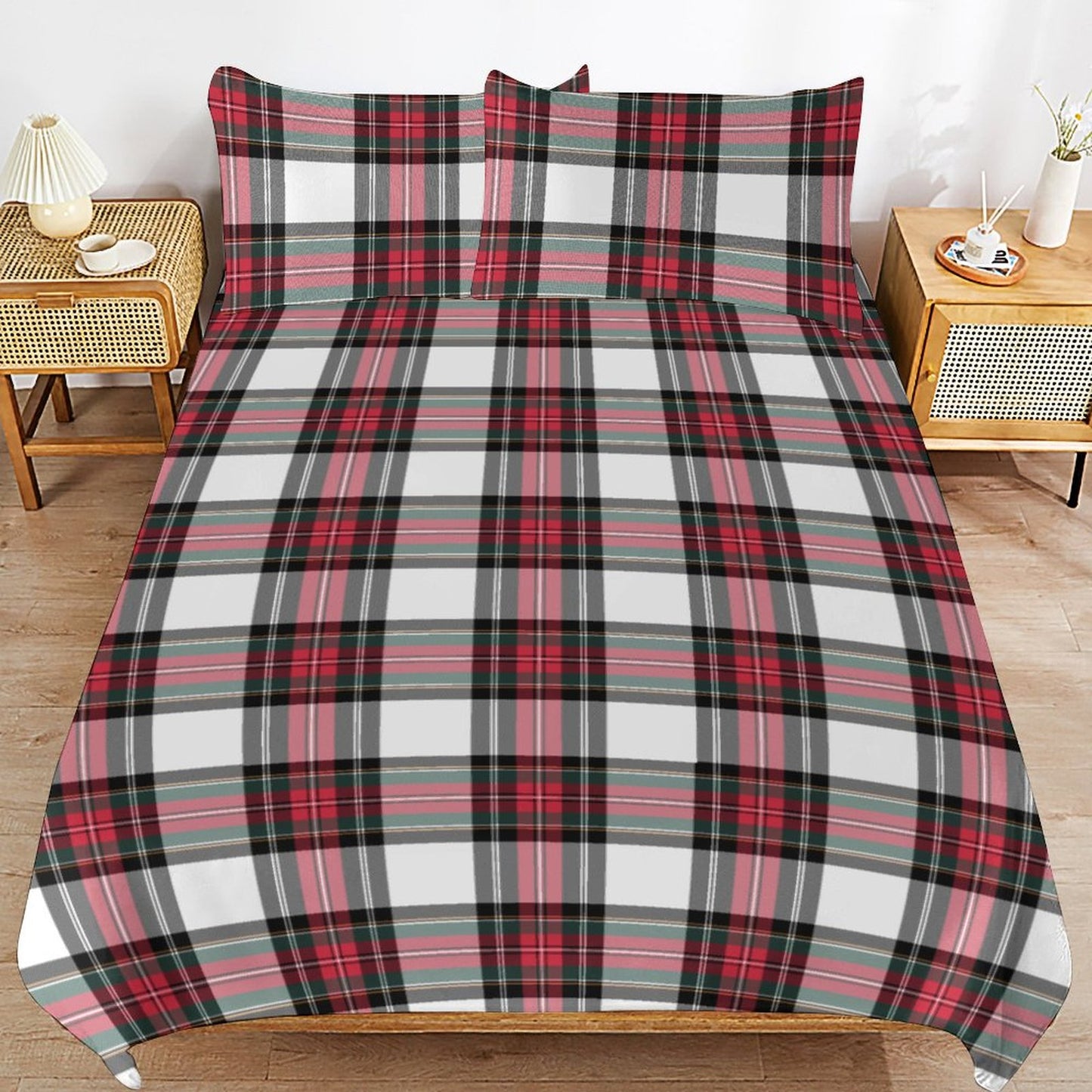 Christmas Tartan Plaid 3-Piece Bedding Set-86"×70" Twin Duvet Cover Set