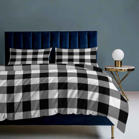 Black White Buffalo Plaid 3-Piece Bedding Set-102"x90" King, Reversible Buffalo Plaid Duvet Cover Set