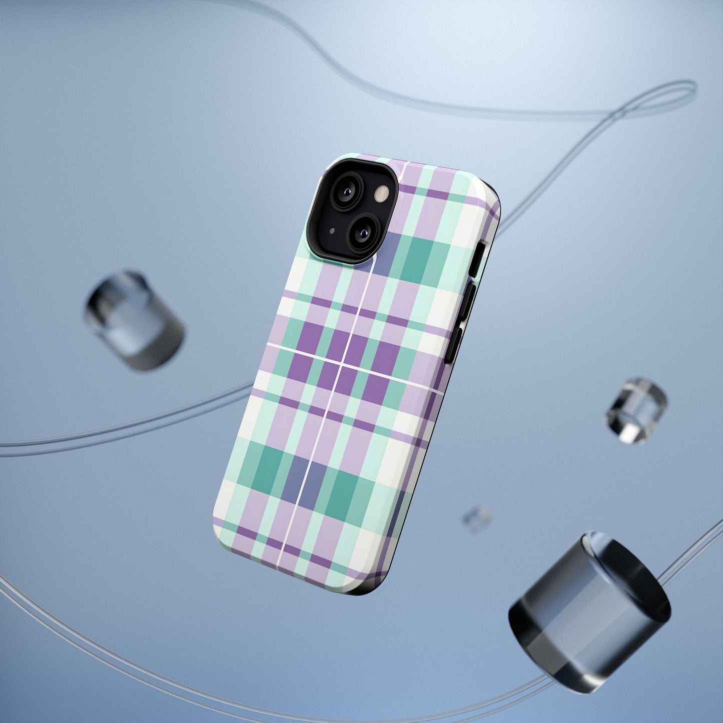 Impact-Resistant Phone Case - Spring Plaid Purple