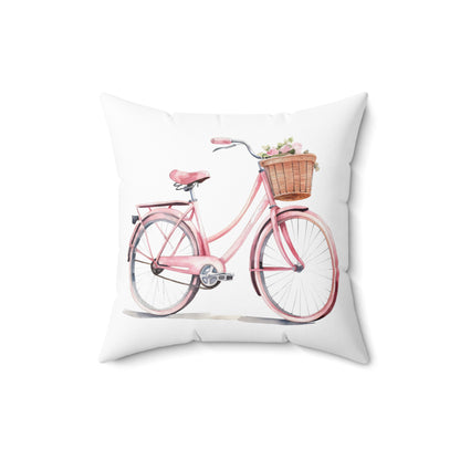 Spun Polyester Square Pillow with Removable Cover Watercolor Pink Paris Bicycle Blooms Paris Café