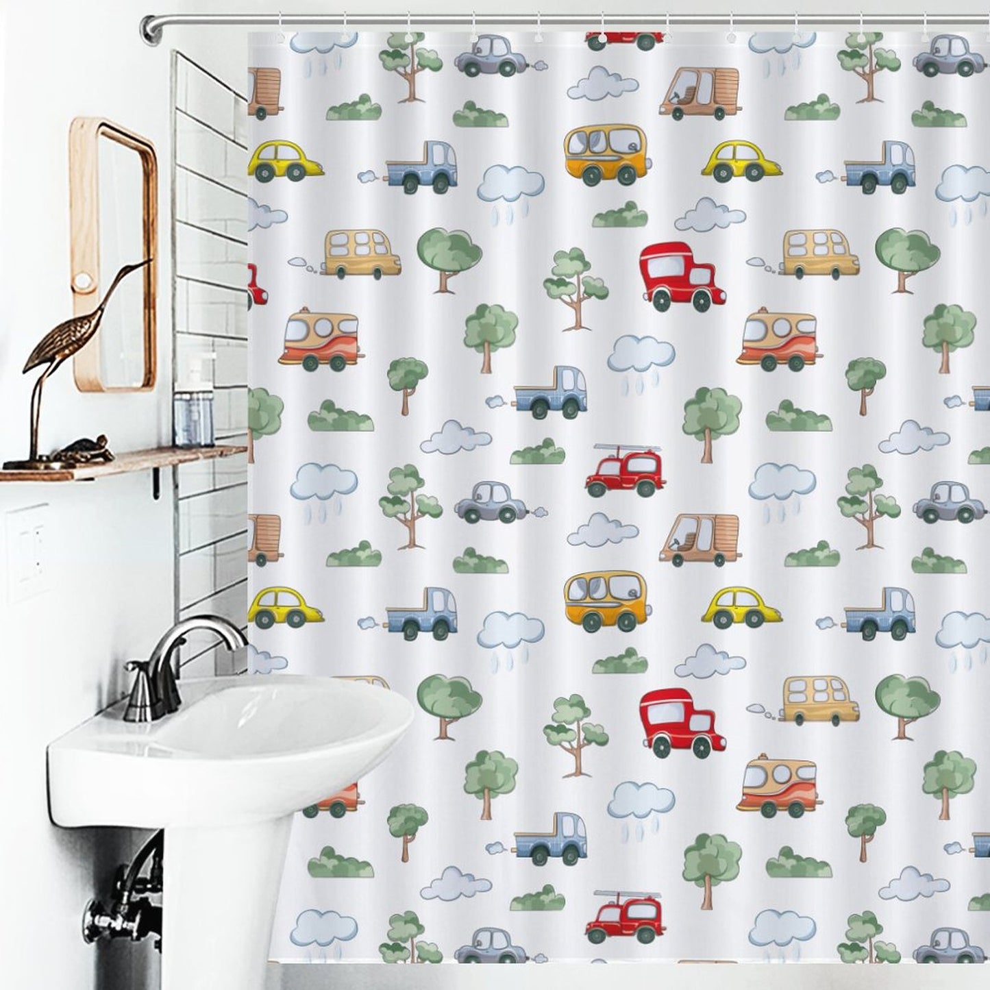 Lightweight Shower Curtain-Cute Cars