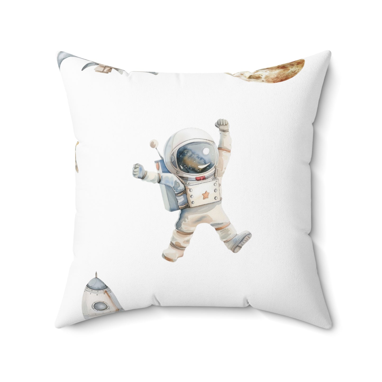 Spun Polyester Square Pillow with Removable Cover Watercolor Astronauts Multi