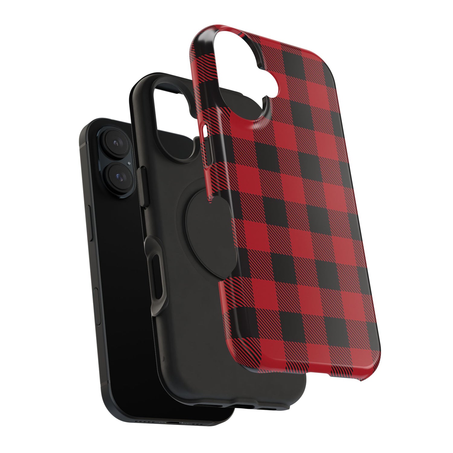 Impact-Resistant Phone Case-Red Black Buffalo Plaid, iPhone, Samsung
