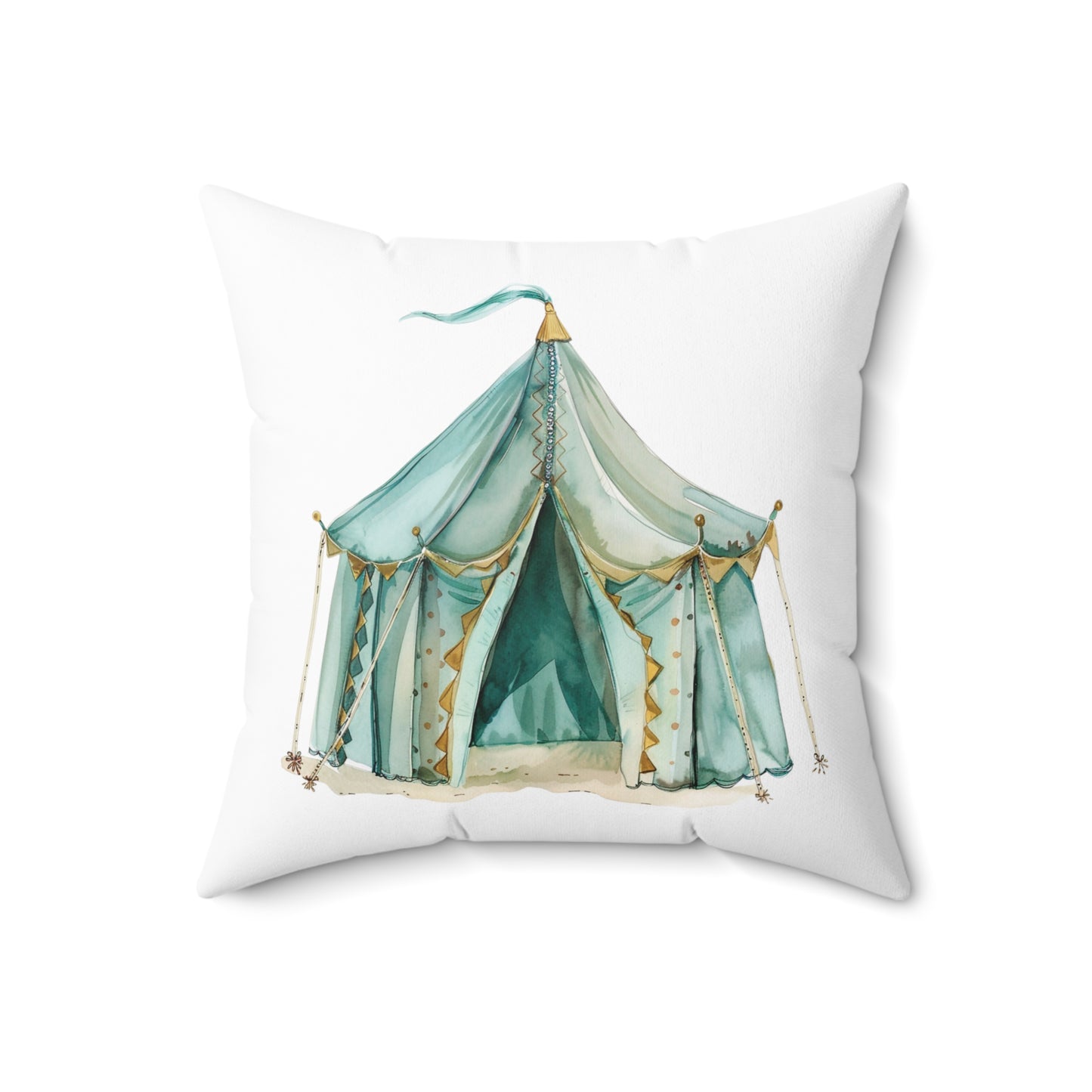 Spun Polyester Square Pillow with Removable Cover Watercolor Teal Princess Tent Crown