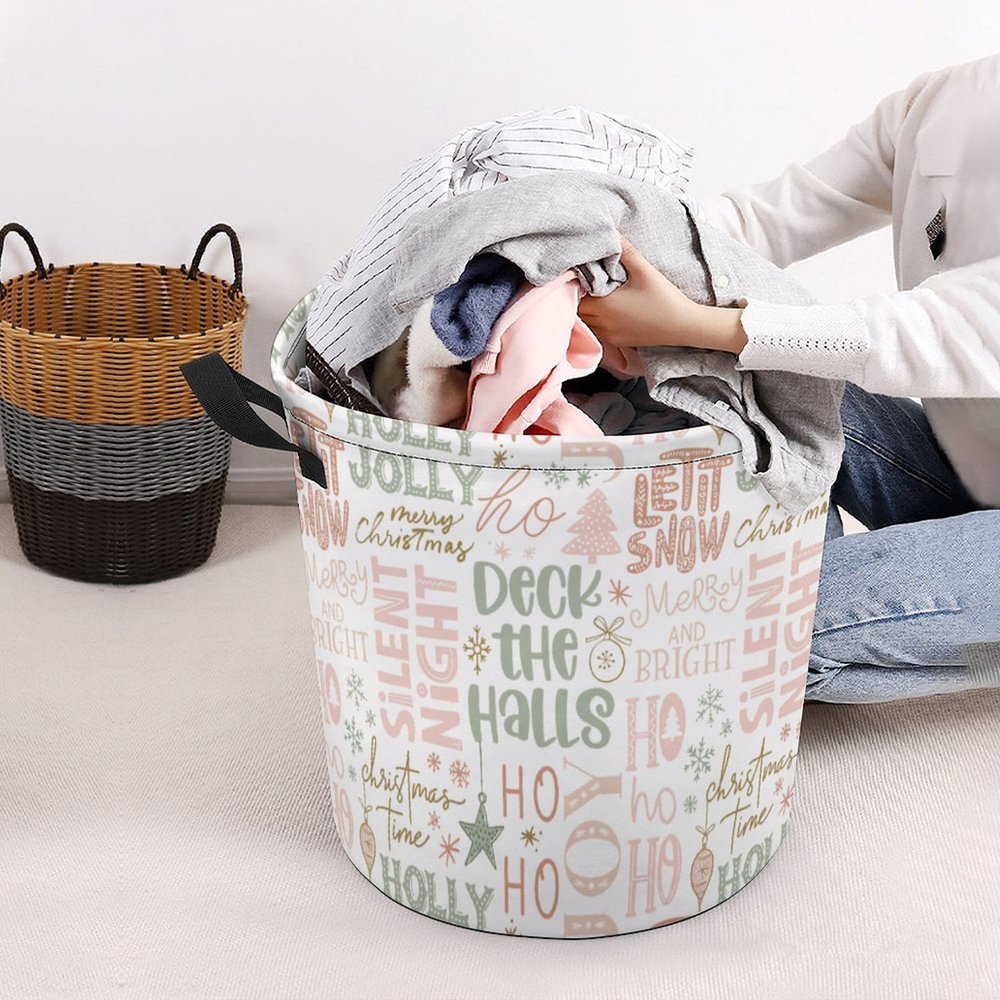 Collapsible Laundry Hamper- Christmas Phrases