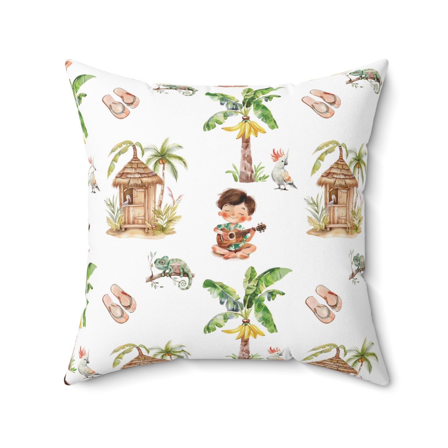 Spun Polyester Square Pillow Watercolor Aloha Print