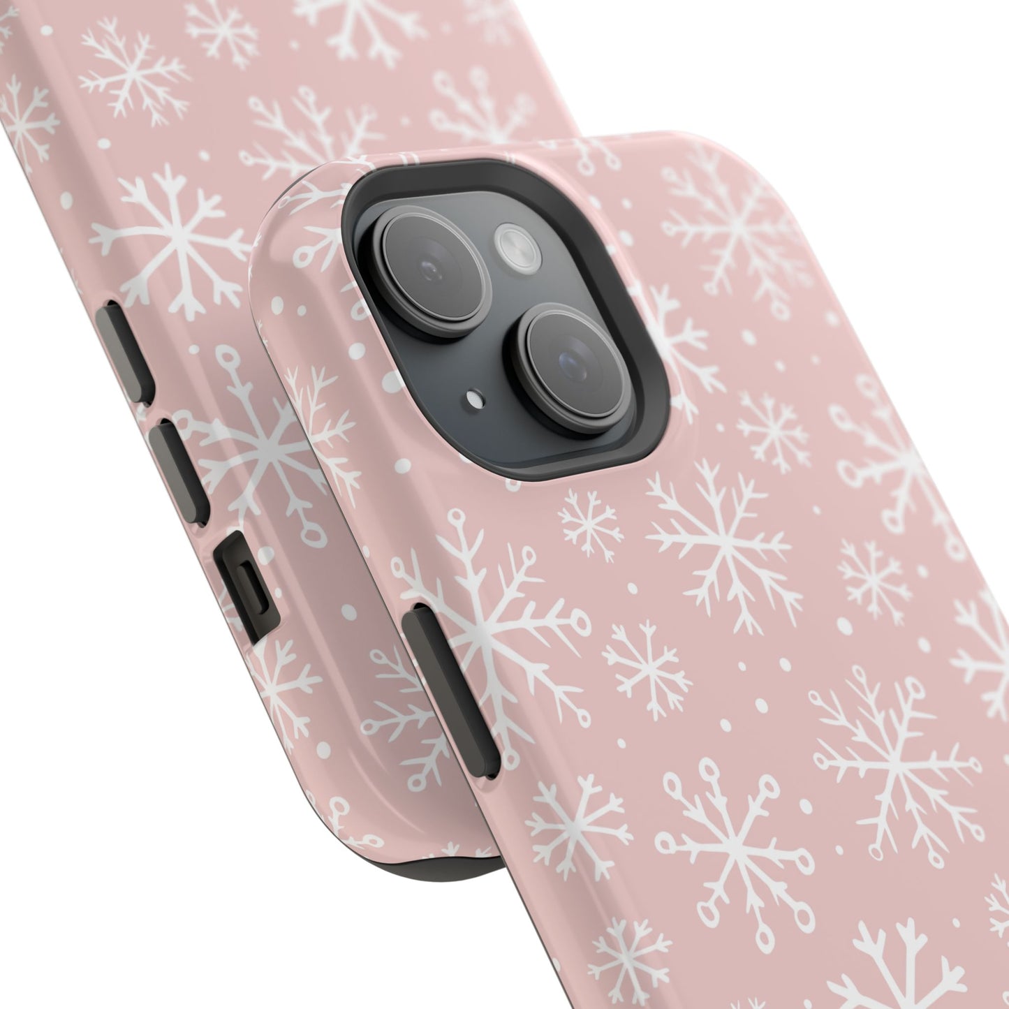 Pink White Snowflakes Impact-Resistant Phone Case