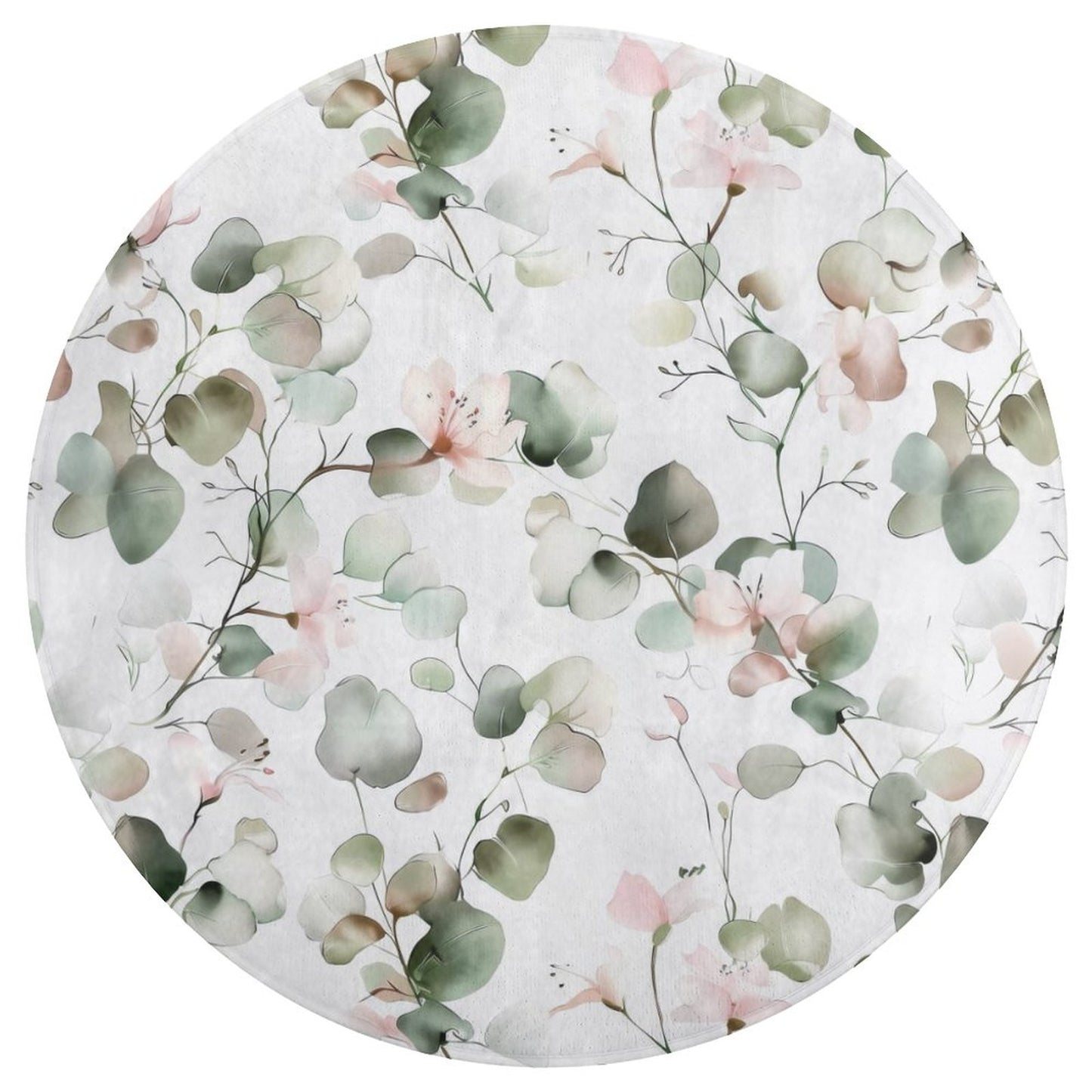 Round Plush Bath Mat- Elegant Eucalyptus Floral