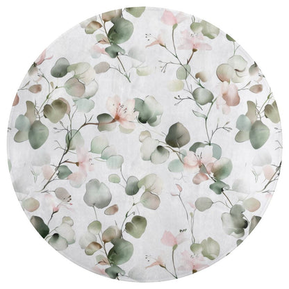 Round Plush Bath Mat- Elegant Eucalyptus Floral