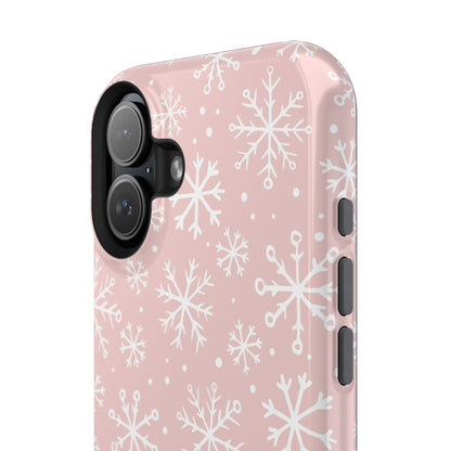 Pink White Snowflakes Impact-Resistant Phone Case