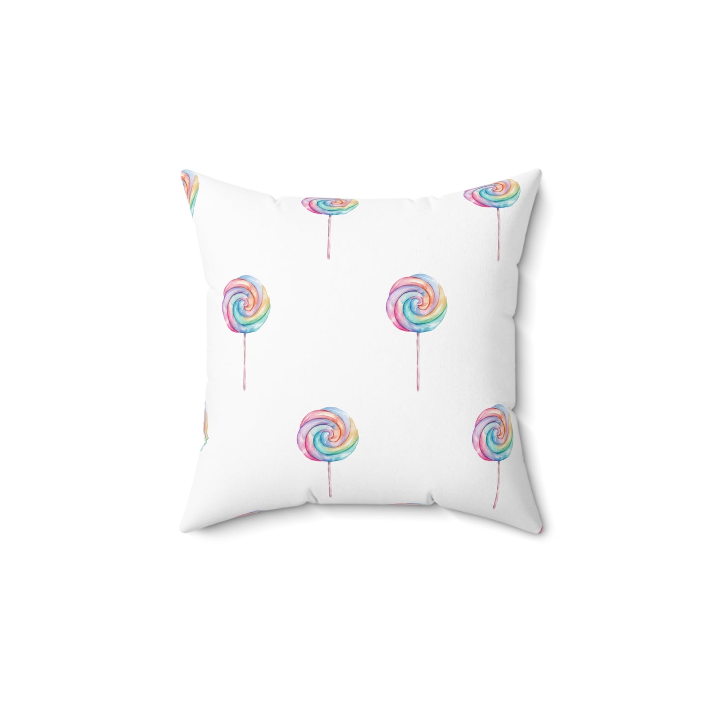 Spun Polyester Square Pillow with Removable Cover Watercolor Candy Land Lollipops