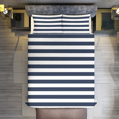 Nautical Navy Stripe 3-Piece Bedding Set-90"x90" Full, Queen Boys Nautical Striped Duvet Cover Set