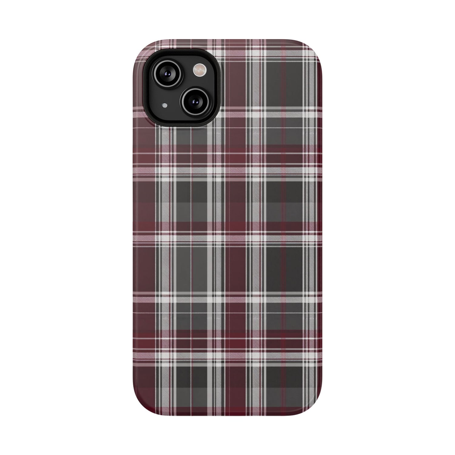Stylish Plaid Impact-Resistant Phone Cases- Maroon Grey Plaid