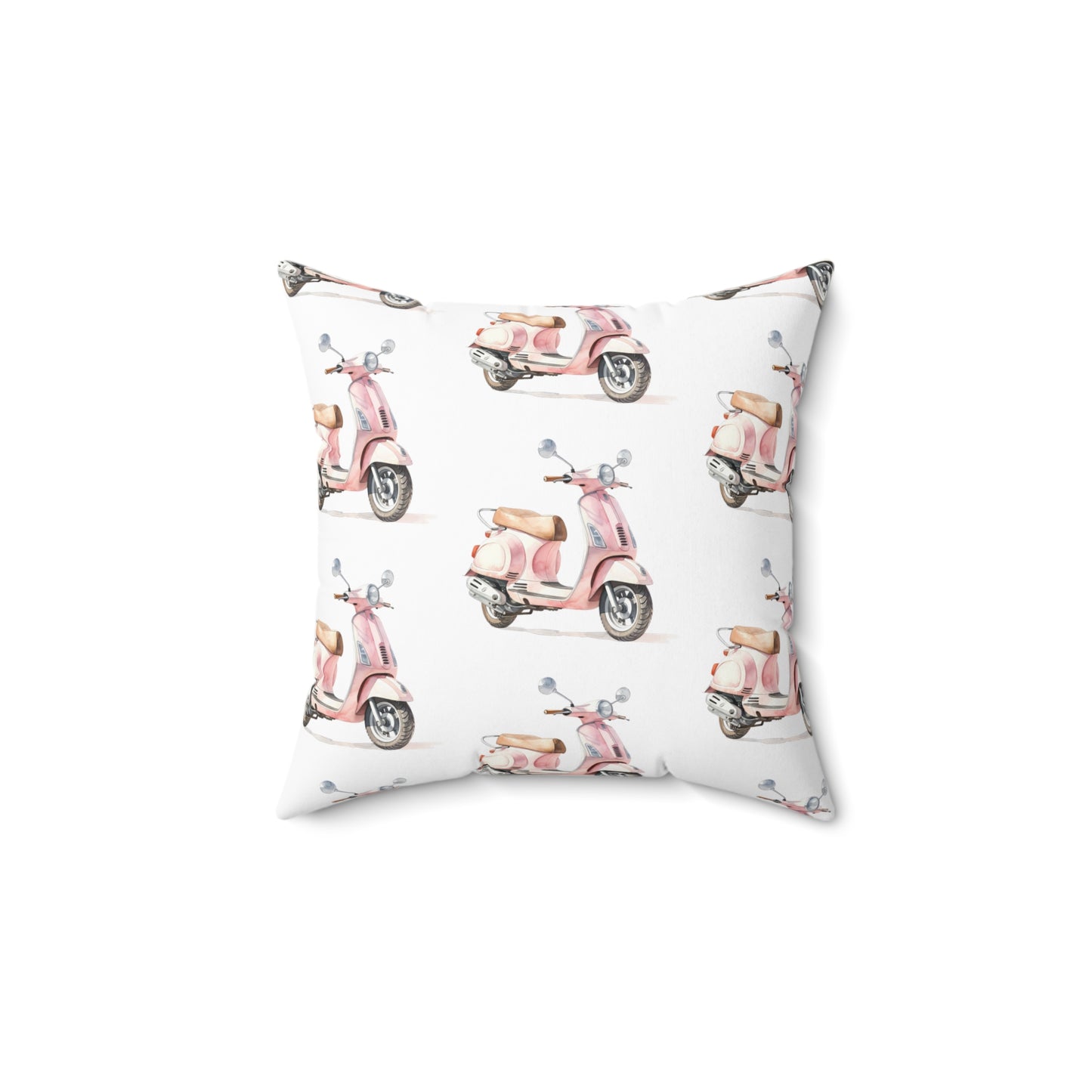 Spun Polyester Square Pillow with Removable Cover Watercolor Pink Paris Scooter