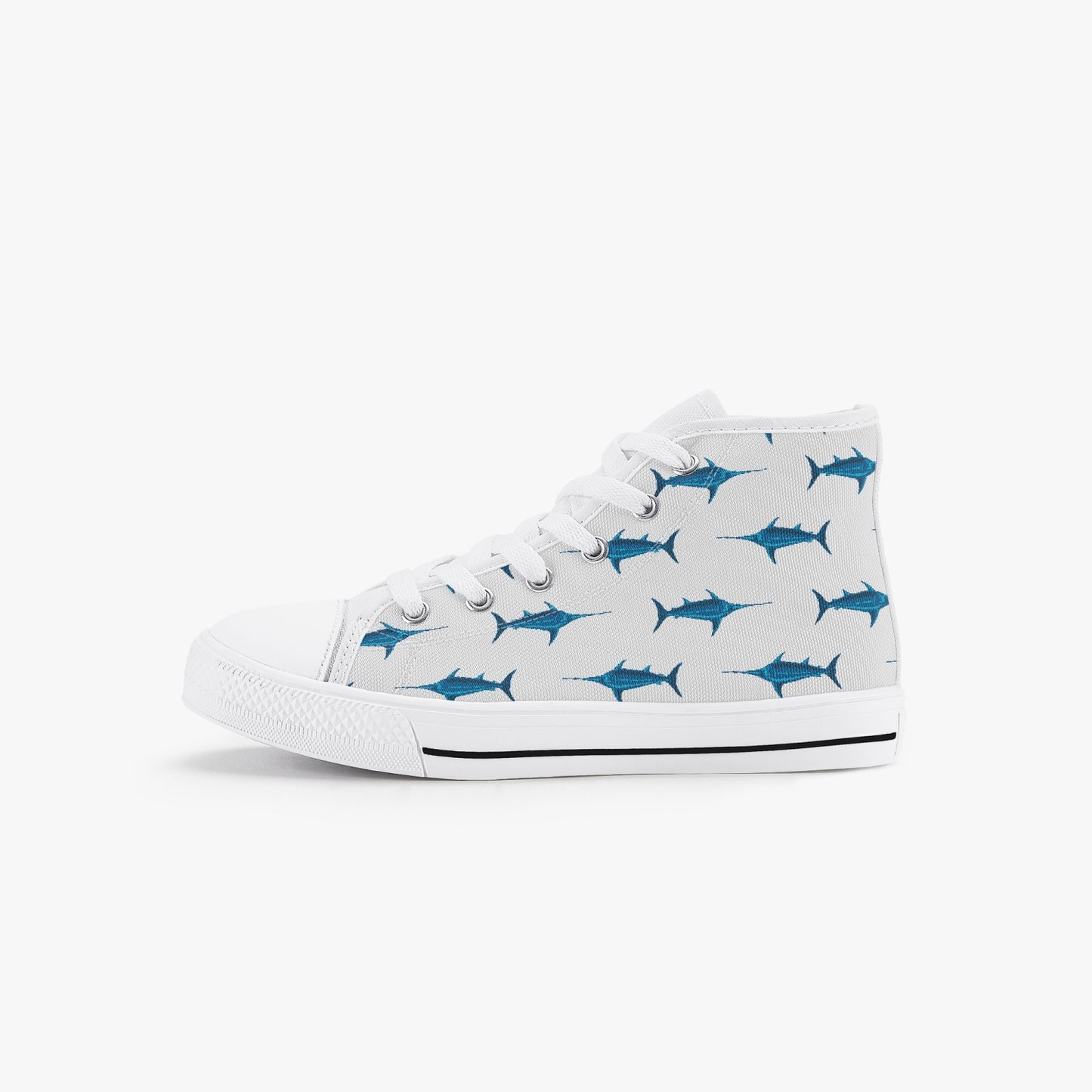 Unisex Blue Swordfish Kid’s High-Top Canvas Shoes