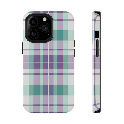 Impact-Resistant Phone Case - Spring Plaid Purple