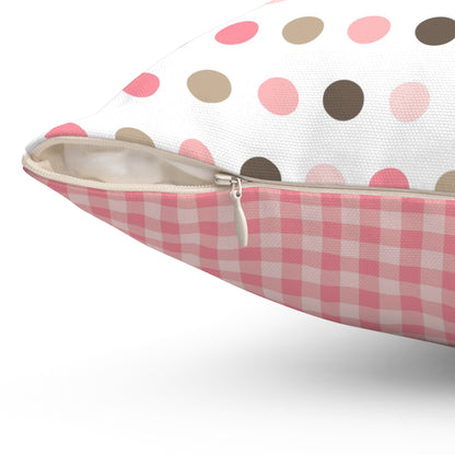 Spun Polyester Square Pillow with Removable Cover Hedgehog Playdate Polka Dots Gingham