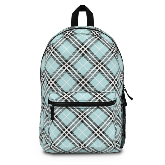 Backpack- Preppy Plaid Aqua Black