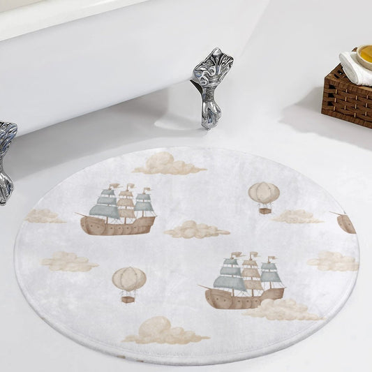 Round Bath Mat- Watercolor Pirate Ships