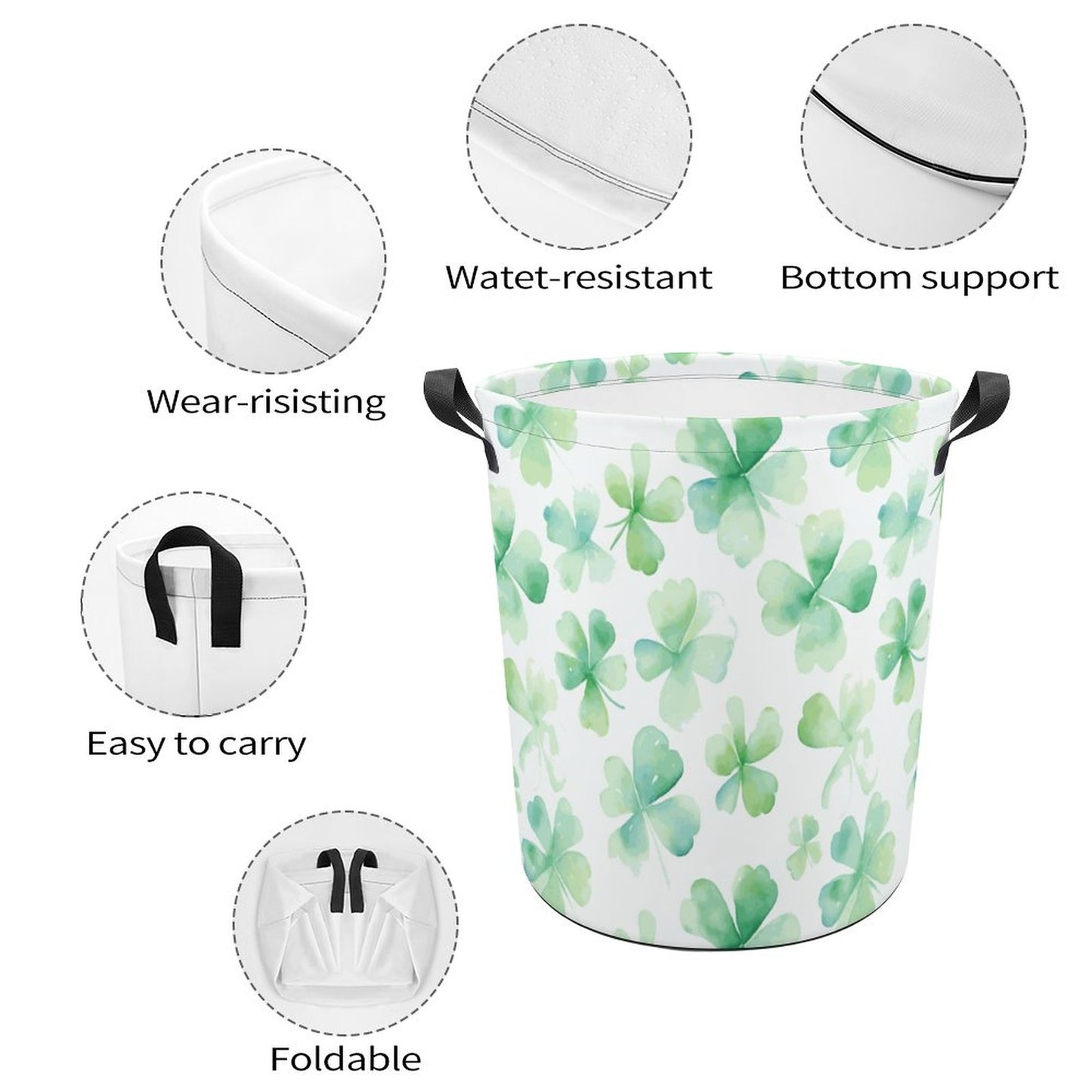 Collapsible Laundry Hamper- Watercolor Clovers