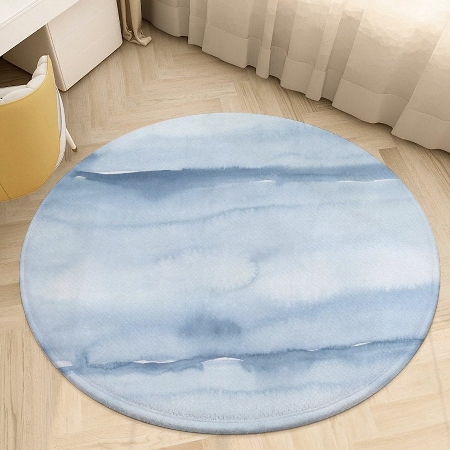 Round Plush Bath Mat- Morning Stories Blue