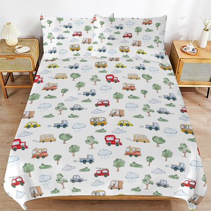 Boys Cute Cars 3-Piece Bedding Set-90"x90" Full, Queen Boys Transportation Theme Duvet Cover Set