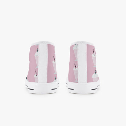 Girls 50s Diner Milkshake Pink Kid’s High-Top Canvas Shoes