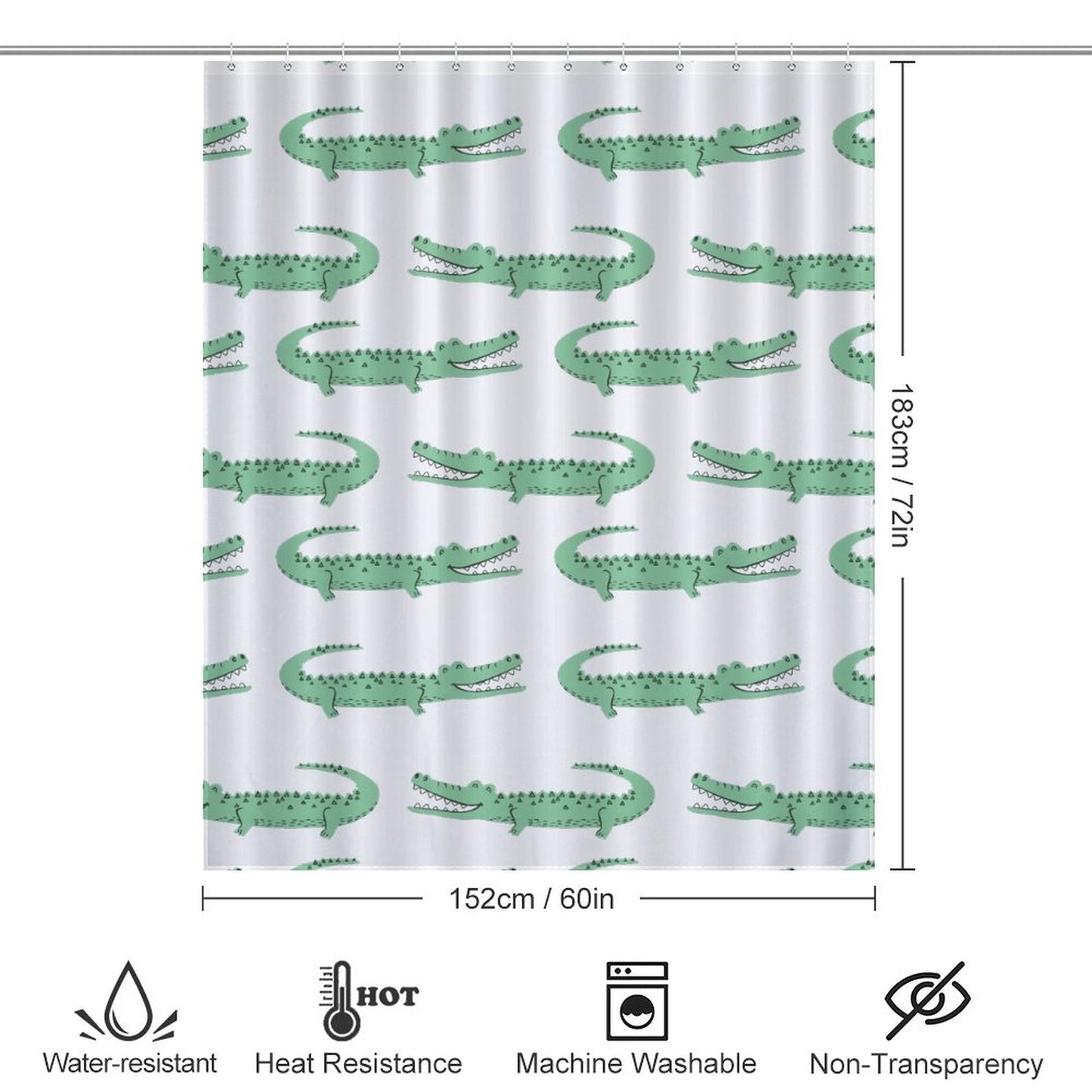 Lightweight Shower Curtain- Preppy Crocodiles