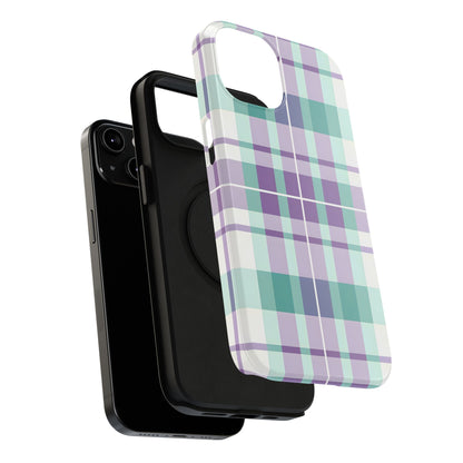 Impact-Resistant Phone Case - Spring Plaid Purple