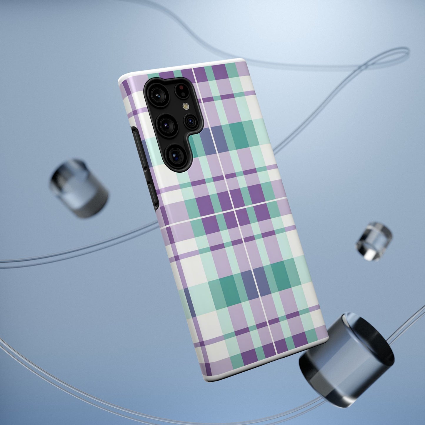 Impact-Resistant Phone Case - Spring Plaid Purple