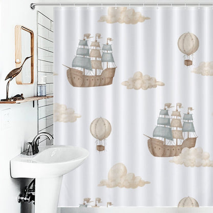 Lightweight Shower Curtain- Watercolor Pirate Ships