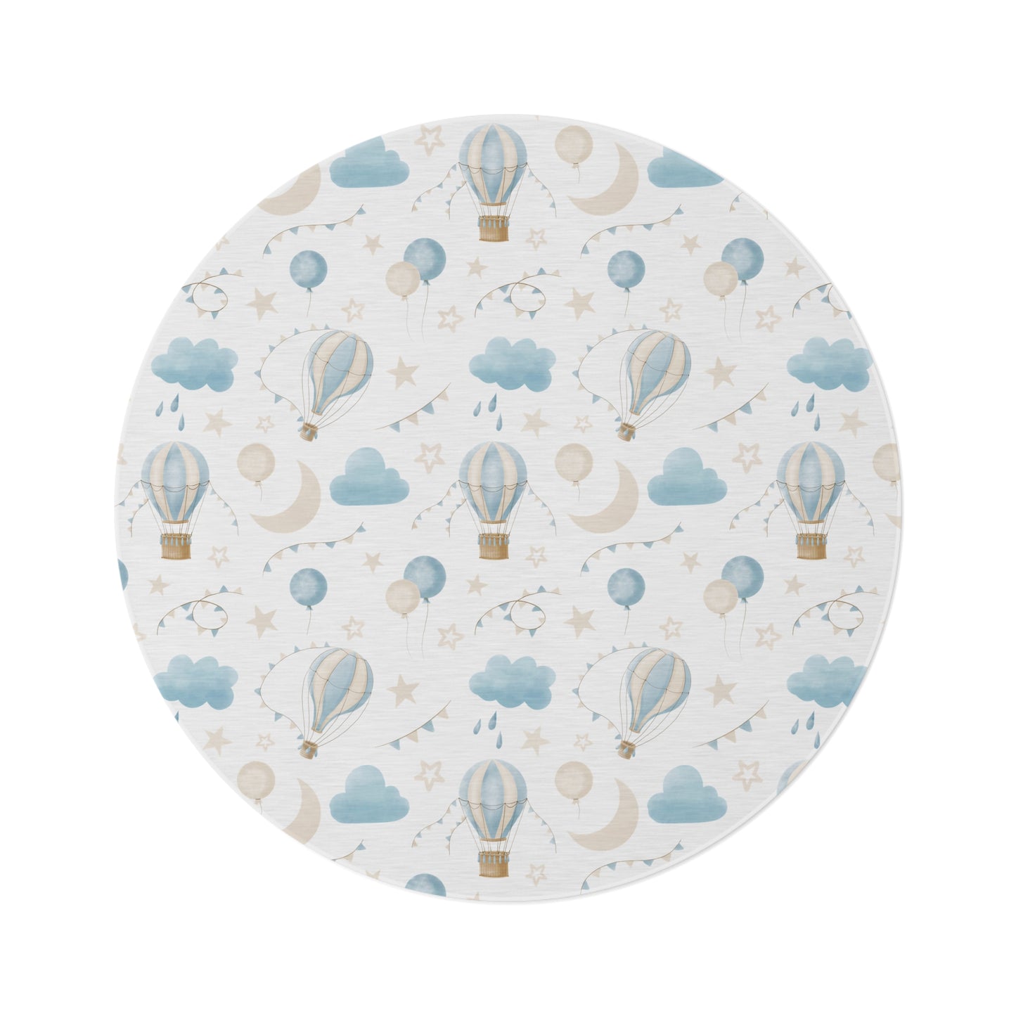 Round Rug Balloon Clouds Blue