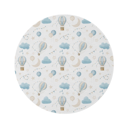 Round Rug Balloon Clouds Blue