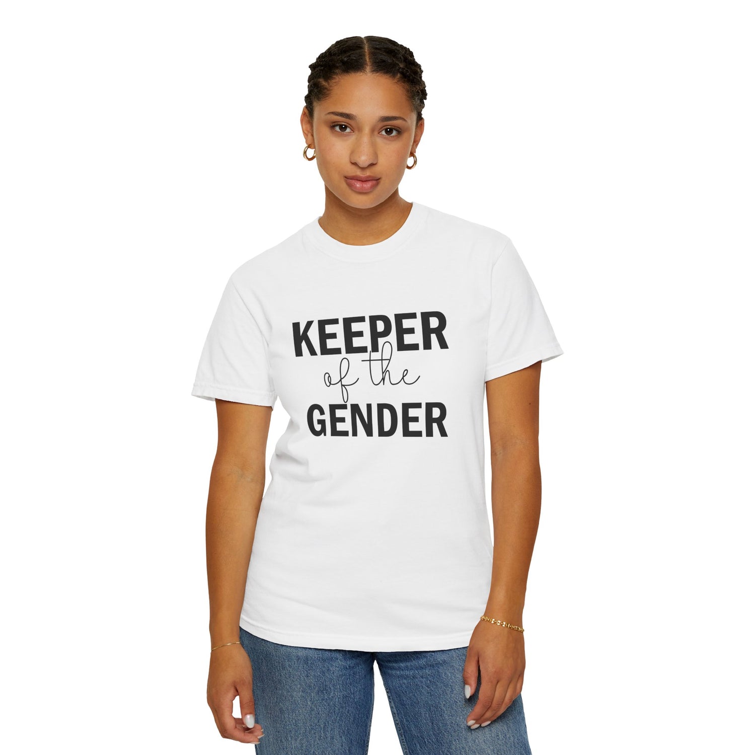 Unisex Garment-Dyed T-Shirt with 'Keeper of the Gender' Print | Funny New Baby Shirt, Casual Wear, Gender Reveal