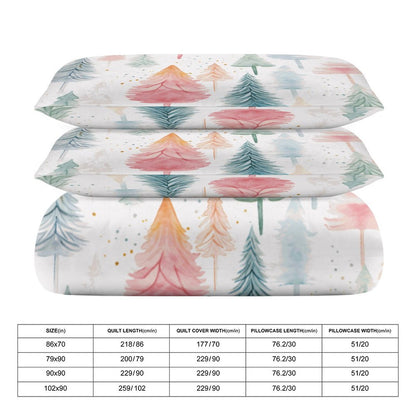 Holiday Pastel Trees 3-Piece Bedding Set-102"x90" King Duvet