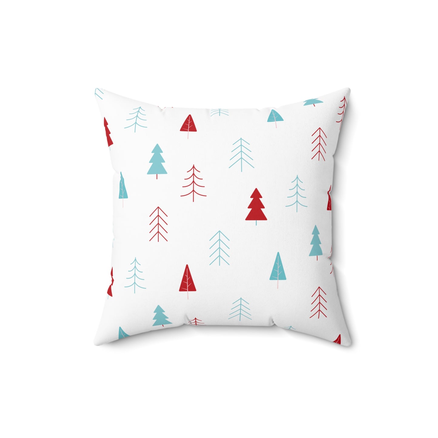 Spun Polyester Square Pillow with Removable Cover Classic Christmas Trees Red and Aqua