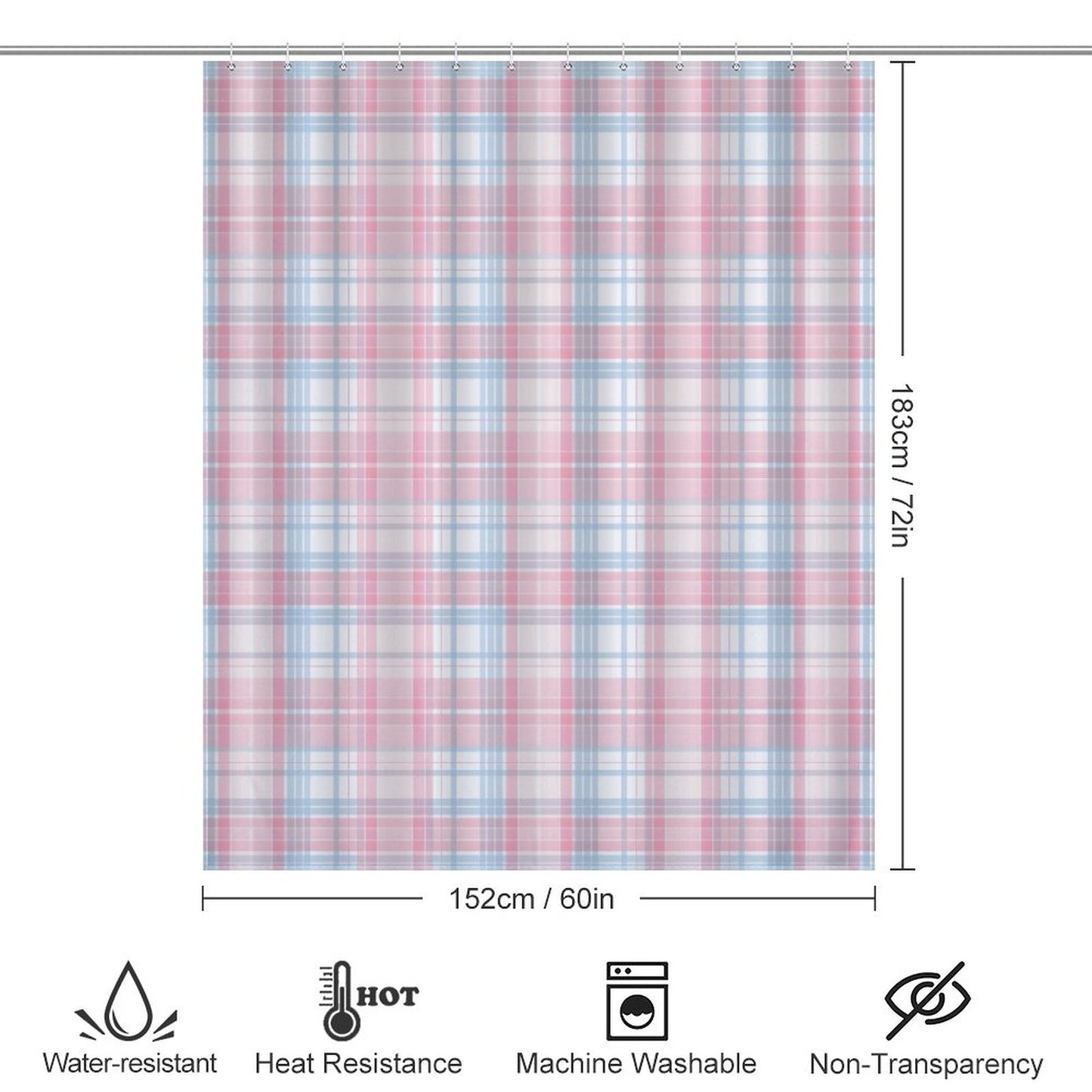 Lightweight Shower Curtain-Easter Plaid Pink Blue