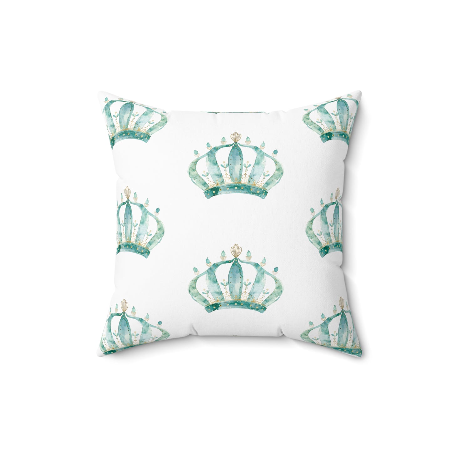 Spun Polyester Square Pillow with Removable Cover Watercolor Teal Princess Crown